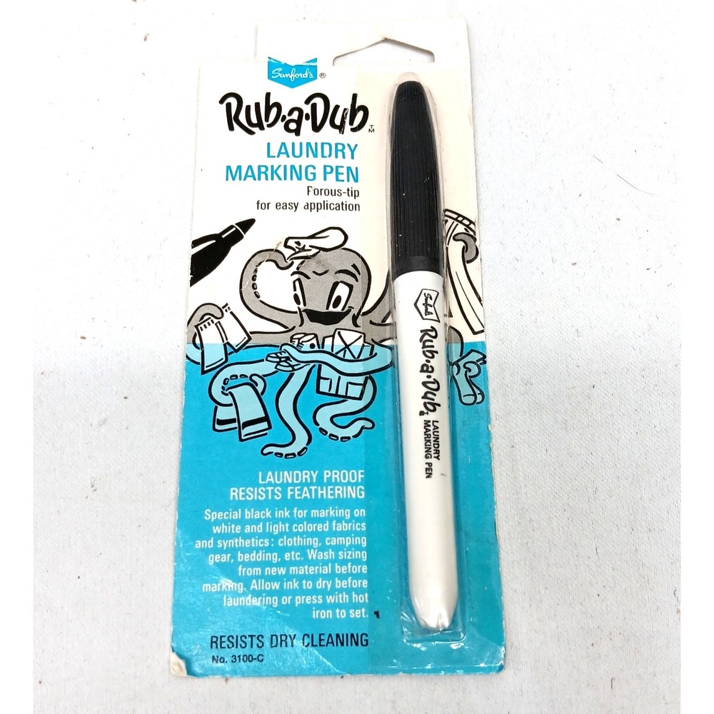 Permanent Laundry Marker Black Ink Fabric Clothing Mark Pen Sanford RubaDub VTG
